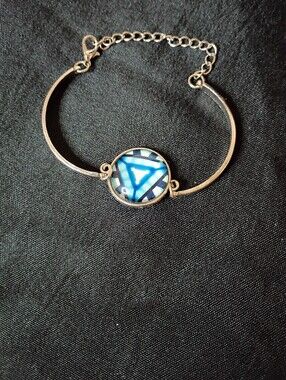 Silver Bracelet with Blue Geometric Glass Cabochon